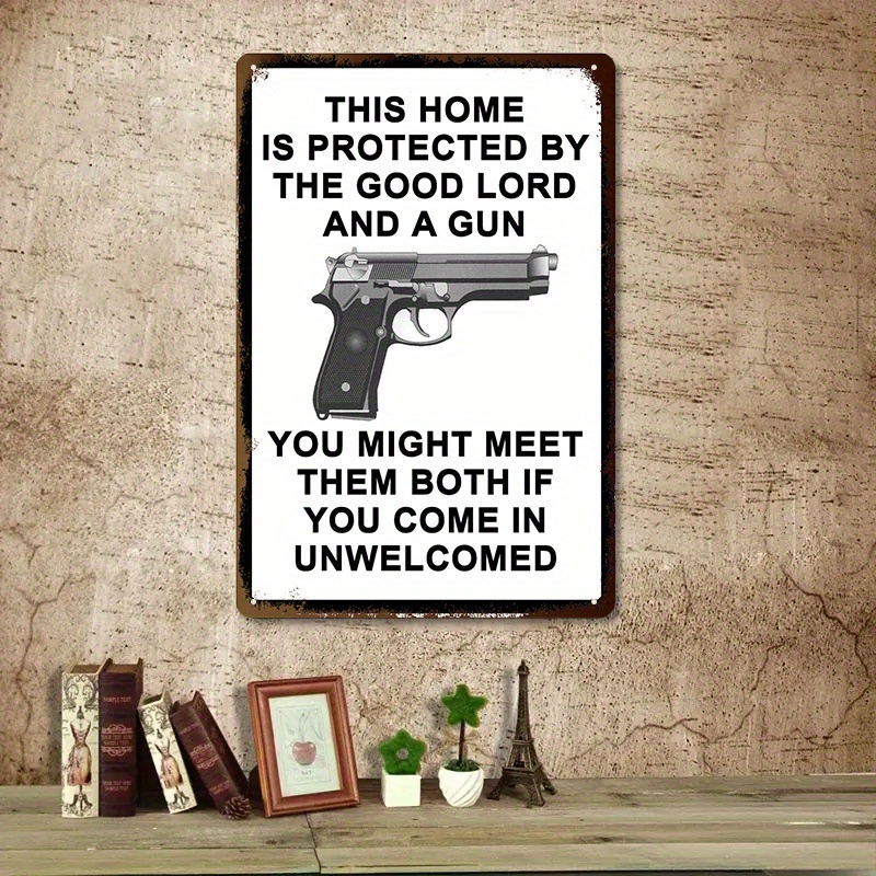 Home Security Gun - Heavy-Duty Security Metal Sign - Home